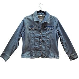 VTG Jeweled Denim Jacket Large Rhinestone Buttons Glittery Trim 96% Cotton